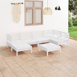 Set Salotto da Giardino 7 pz in Legno Massello di Pino Bianco