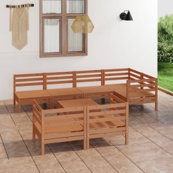 Set Salotto da Giardino 8 pz in Legno Massello di Pino Miele