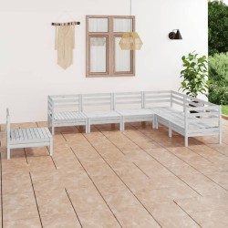 Set Salotto da Giardino 7 pz in Legno Massello di Pino Bianco