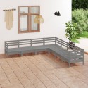 Set Salotto da Giardino 7 pz in Legno Massello di Pino Grigio