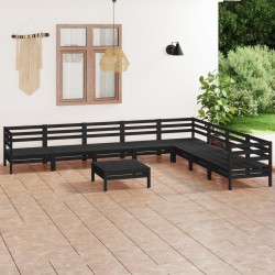 Set Salotto da Giardino 9 pz in Legno Massello di Pino Nero