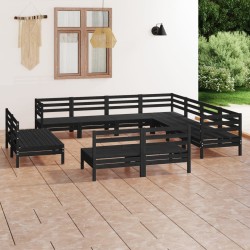 Set Salotto da Giardino 11 pz in Legno Massello di Pino Nero