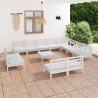 Set Salotto da Giardino 13 pz in Legno Massello di Pino Bianco