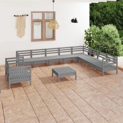 Set Salotto da Giardino 11 pz in Legno Massello di Pino Grigio