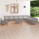 Set Salotto da Giardino 12 pz in Legno Massello di Pino Grigio