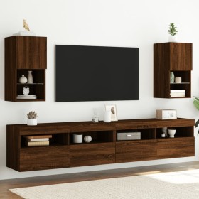 Mobili Porta TV con Luci LED 2 pz Rovere Marrone 30,5x30x60 cm