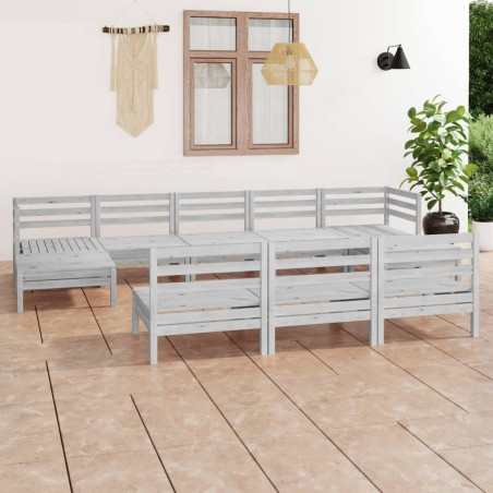 Set Salotto da Giardino 10 pz in Legno Massello di Pino Bianco