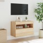 Mobile TV a Parete con Luci LED Rovere Sonoma 60x30x40 cm