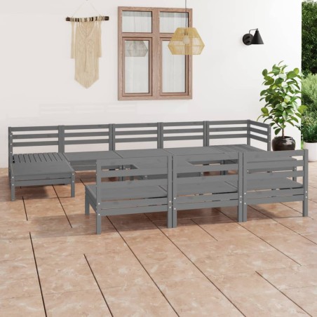 Set Salotto da Giardino 11 pz Grigio in Legno Massello di Pino