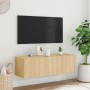 Mobile TV a Parete con Luci LED Rovere Sonoma 100x35x31 cm