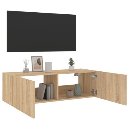 Mobile TV a Parete con Luci LED Rovere Sonoma 100x35x31 cm