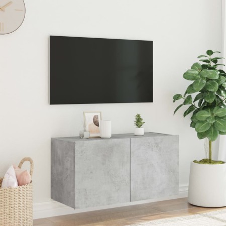 Mobile TV a Parete con Luci LED Grigio Cemento 80x35x41 cm