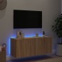 Mobile TV a Parete con Luci LED Rovere Sonoma 100x35x41 cm