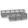 Set Salotto da Giardino 10 pz Grigio in Legno Massello di Pino