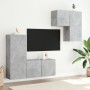 Mobili TV a Muro con LED 4pz Grigio Cemento Legno Multistrato