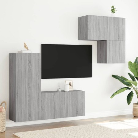 Mobili TV a Muro 4pz Grigio Sonoma in Legno Multistrato