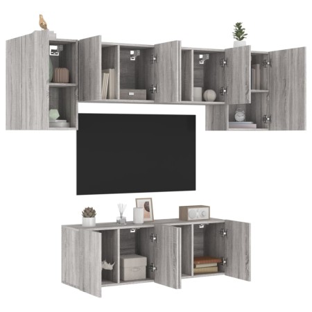 Mobili TV a Muro 6pz Grigio Sonoma in Legno Multistrato