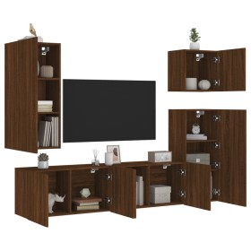 Mobili TV a Muro 5pz Rovere Marrone in Legno Multistrato