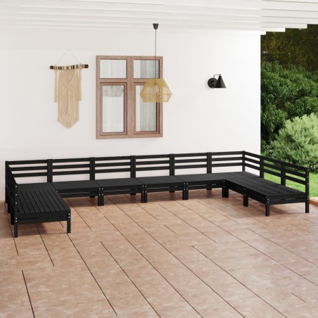 Set Salotto da Giardino 10 pz Nero in Legno Massello di Pino