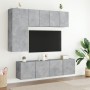 Mobili TV a Muro con LED 5pz Grigio Cemento Legno Multistrato