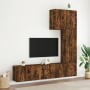 Mobili TV a Muro 5pz Rovere Fumo in Legno Multistrato