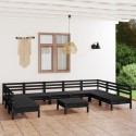 Set Salotto da Giardino 10 pz Nero in Legno Massello di Pino