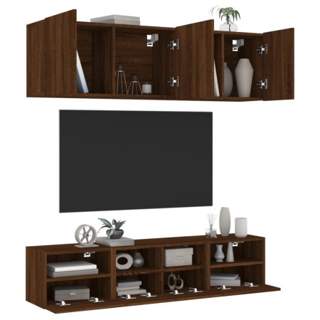 Mobili TV a Muro 5pz Rovere Marrone in Legno Multistrato