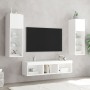 Mobili TV a Muro con LED 5pz Bianchi in Legno Multistrato