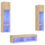 Mobili TV a Muro con LED 6pz Rovere Sonoma Legno Multistrato