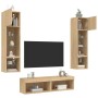 Mobili TV a Muro con LED 6pz Rovere Sonoma Legno Multistrato