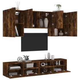 Mobili TV a Muro 5pz Rovere Fumo in Legno Multistrato