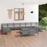 Set Salotto da Giardino 13 pz in Legno Massello di Pino Grigio