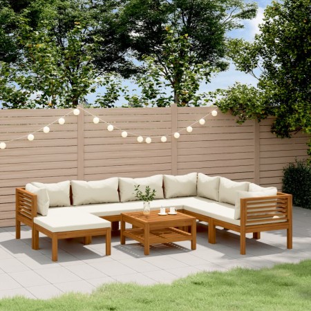 Set Divani da Giardino 8 pz con Cuscini Crema in Legno Acacia