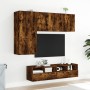 Mobili TV a Muro 4pz Rovere Fumo in Legno Multistrato