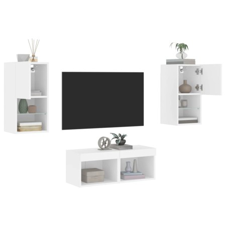 Mobili TV a Muro 4pz con Luci LED Bianchi