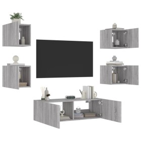 Mobili TV a Muro 5pz con Luci LED Grigio Sonoma