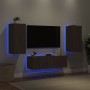 Mobili TV a Muro 3pz con Luci LED Rovere Marrone