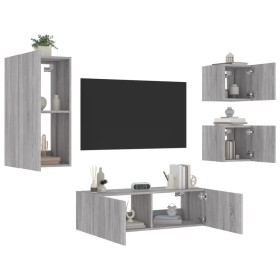 Mobili TV a Muro 4pz con Luci LED Grigio Sonoma