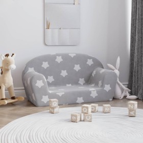 Divano Bambini 2 Posti Grigio Chiaro con Stelle Morbido Peluche