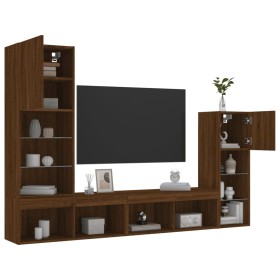 Mobili TV a Muro con LED 4pz Rovere Marrone Legno Multistrato