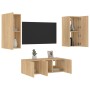 Mobili TV a Muro con LED 4pz Rovere Sonoma Legno Multistrato