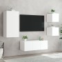 Mobili TV a Muro con LED 5pz Bianchi in Legno Multistrato