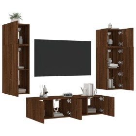 Mobili TV a Muro con LED 6pz Rovere Marrone Legno Multistrato