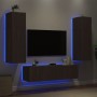 Mobili TV a Muro con LED 6pz Rovere Marrone Legno Multistrato