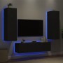 Mobili TV a Muro con LED 6pz Neri in Legno Multistrato