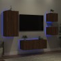 Mobili TV a Muro con LED 5pz Rovere Marrone Legno Multistrato