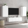 Mobili TV a Muro con LED 4pz Bianchi in Legno Multistrato