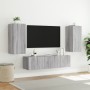 Mobili TV a Muro con LED 4pz Grigio Sonoma in Legno Multistrato