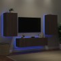 Mobili TV a Muro con LED 4pz Rovere Marrone Legno Multistrato