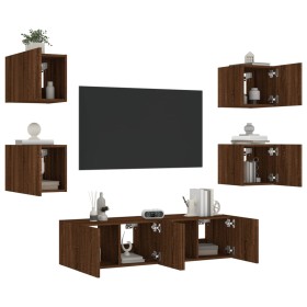 Mobili TV a Muro con LED 6pz Rovere Marrone Legno Multistrato